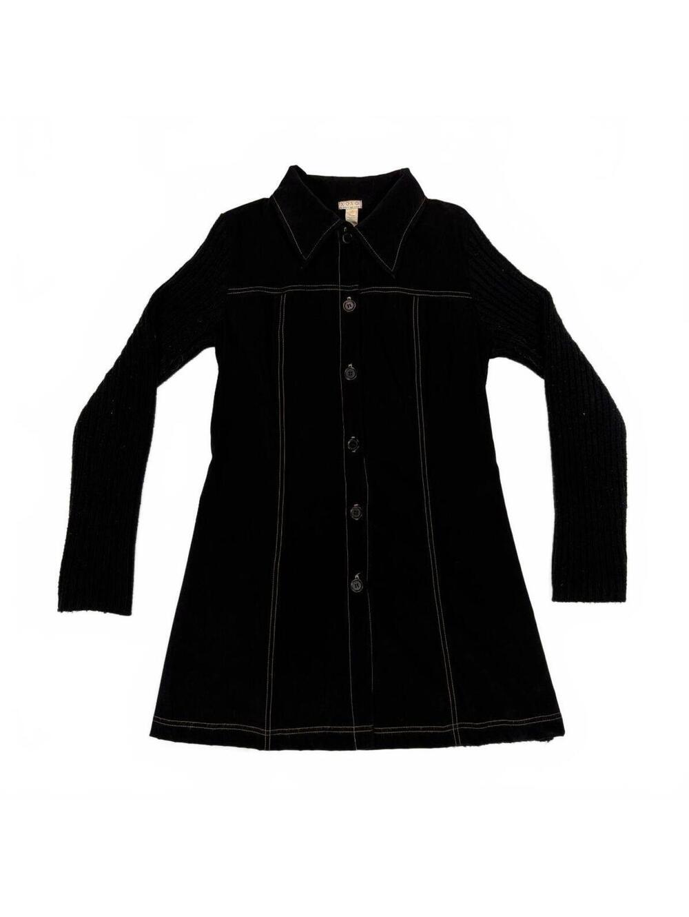 Vintage 90s Mall Goth XOXO Women's M Black Contrast Stitch Knit Mini Shirt Dress
